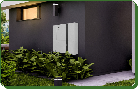 Front view product image of the black Alpha ess home battery storage unit with a digital display