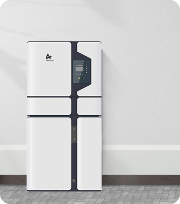 A sleek modern Alpha ess home battery  with a digital interface