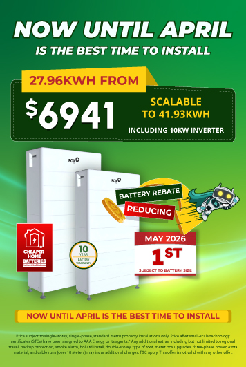 Home battery rebate offer 30kWh battery system with 10 year warranty fully installed.