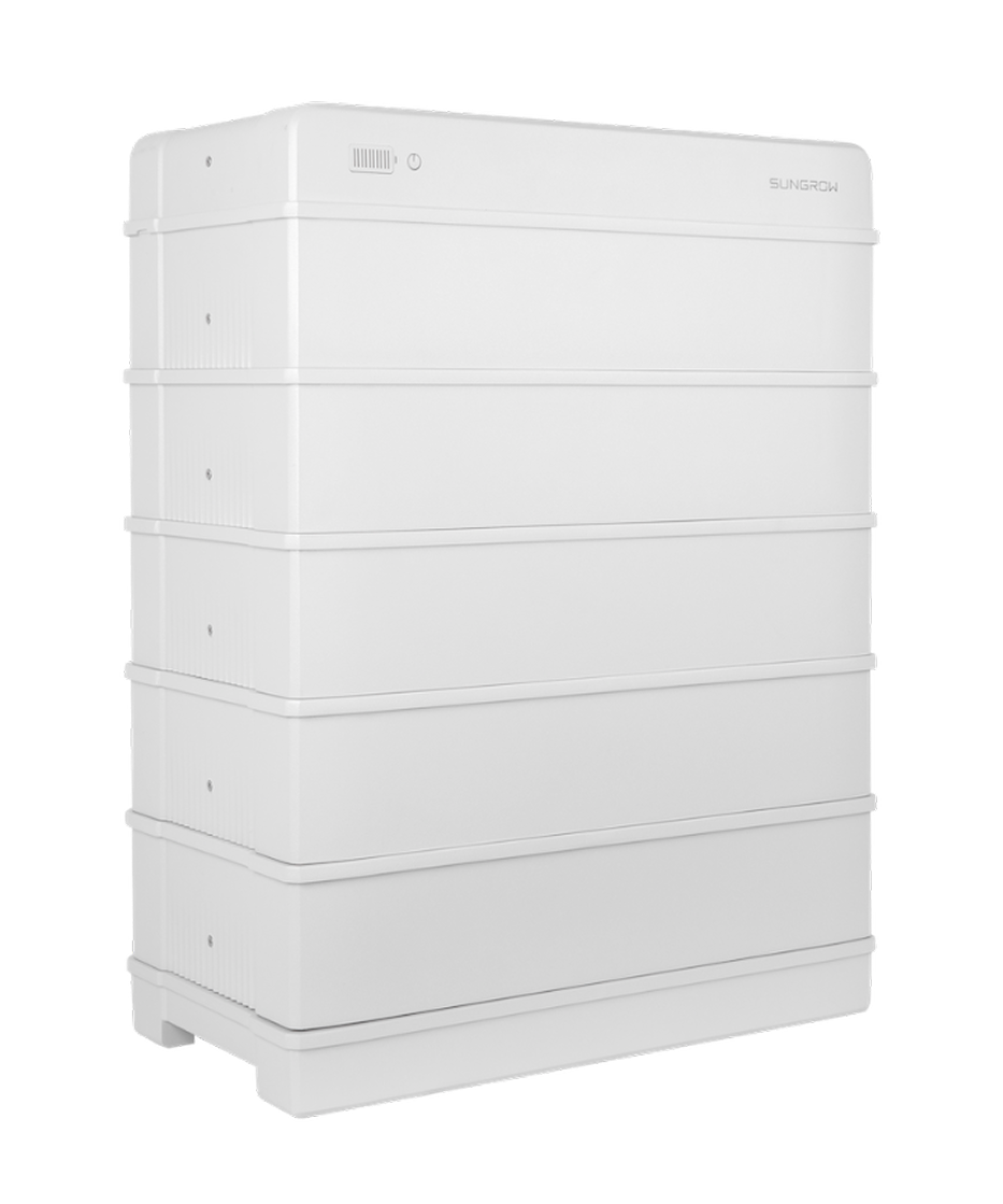 Front-view product image of the white, stacked SUNGROW home battery storage unit