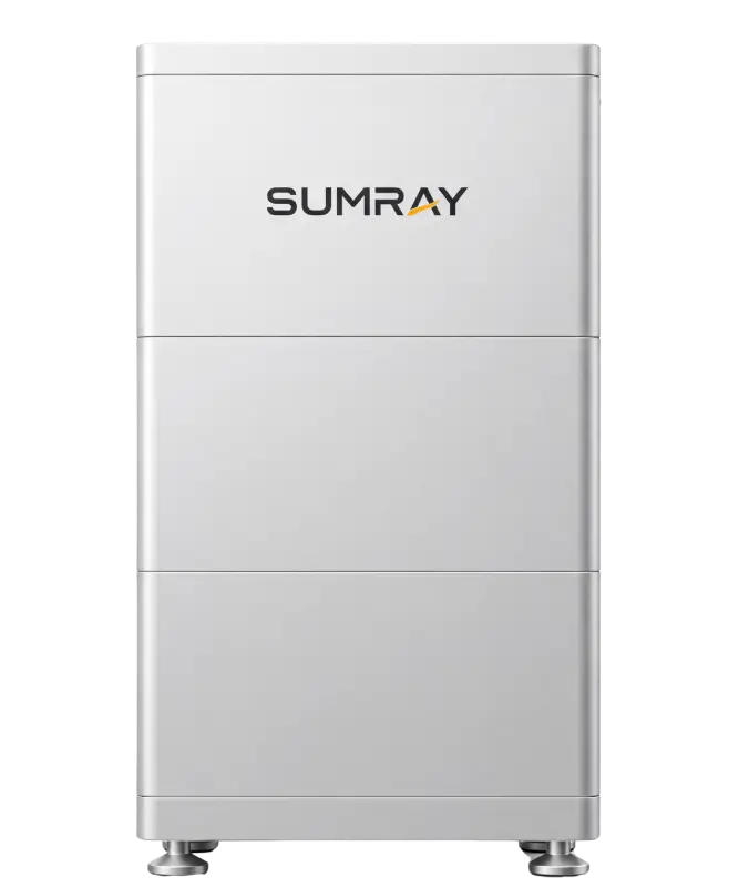Front-view product image of the white stacked GROWATT home battery storage unit.